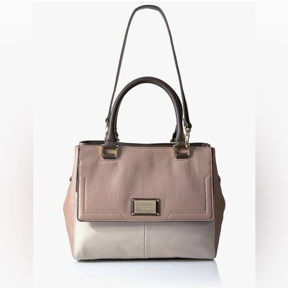 Tignanello Firenze Two-Tone Pebbled Leather Satchel Tote | Brown & Taupe